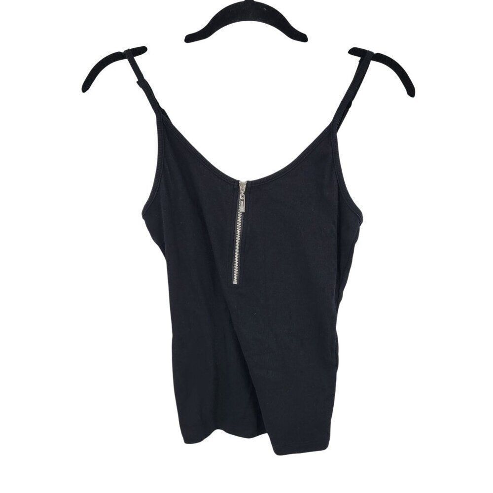 90s Guess Black Rib Knit Tank Top Zipper Detail Womens T-Shirt Sz M Baddie‎ Goth